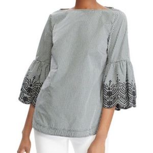 𝅺LAUREN Ralph Lauren NWT Gingham Print Embroidered Sleeve Top